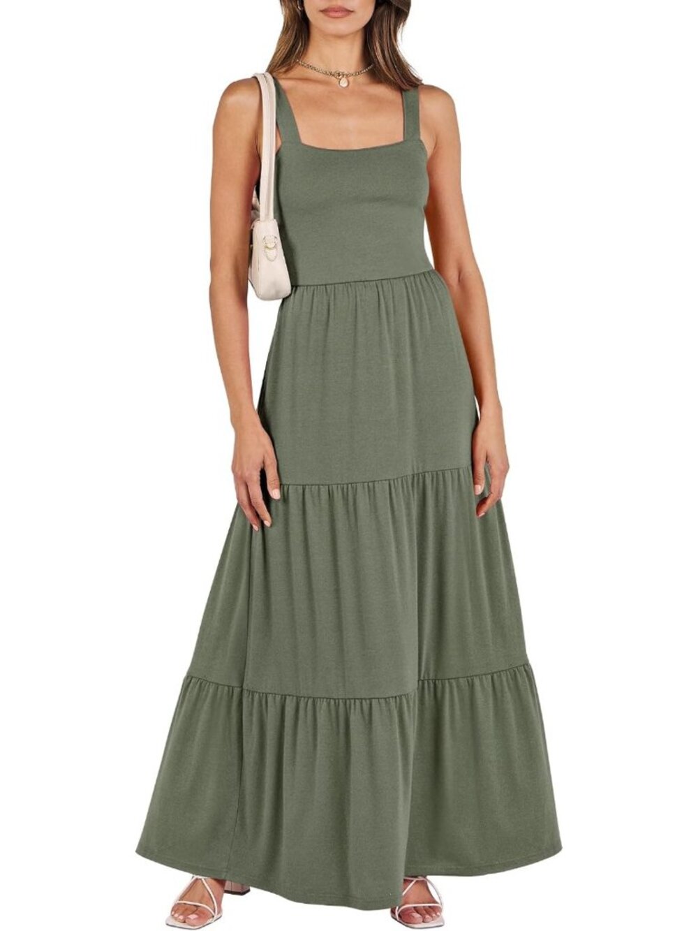 Summer Flowy Maxi Dress with Square Neck & Pockets - Perfect for Casual Outings